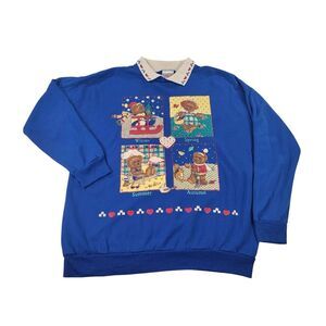 VTG Act III Size Medium Teddy Bear Four Seasons Blue Collared Sweatshirt Grandma